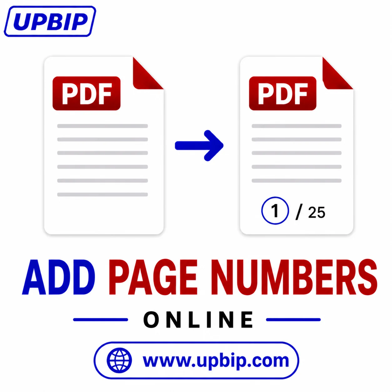 UPBIP Add Page Numbers online — number PDF pages with custom style and position, browser-based at upbip.com